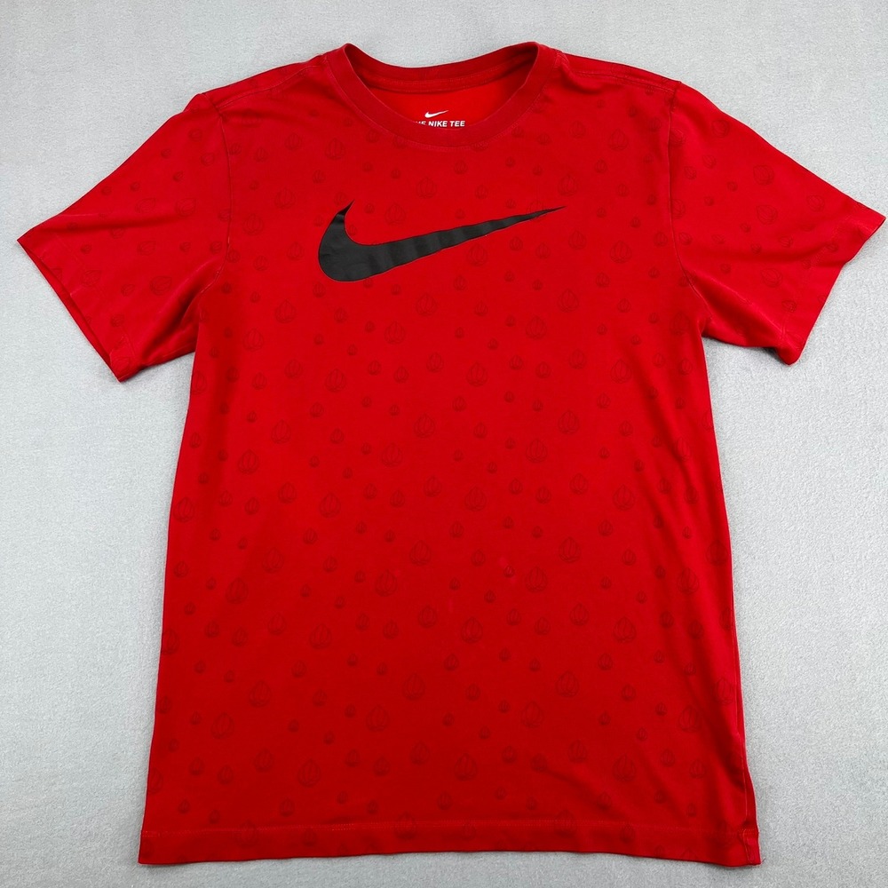 Nike Dri-FIT Basketball Swoosh T-Shirt Mens Small Red All Over Print‎ 0015577